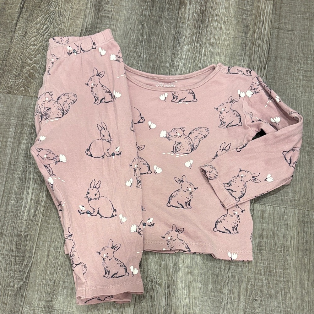 Charming Bunny Print Kids Pajama Set